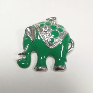 Vintage Jade Green Enamel CZ Indian Lucky Elephant Necklace Jewelry Pendant